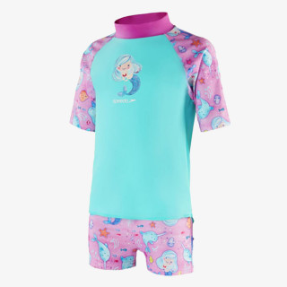 Speedo Бански костюм от една част Short Sleeve Printed Rash Top Set 