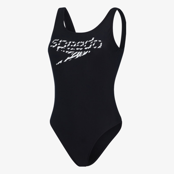 Speedo Бански костюм от една част LOGO DEEP U-BK HI LEG 1PC AF BLACK/WHITE 